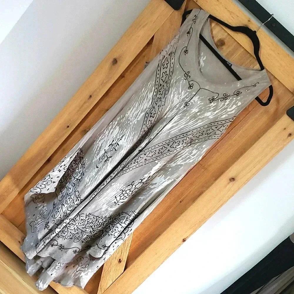 Zuriel by Hans Tie Dye Embroidered beaded dress Boho hippie Cover Up beach Taupe